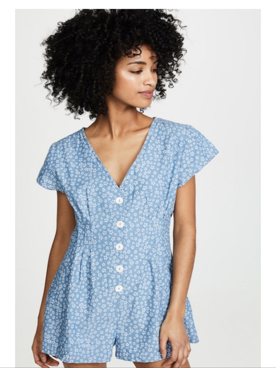 MINKPINK Pants - MinkPink Lazy Daze Romper XS Blue Floral Button Front V Neck Romper